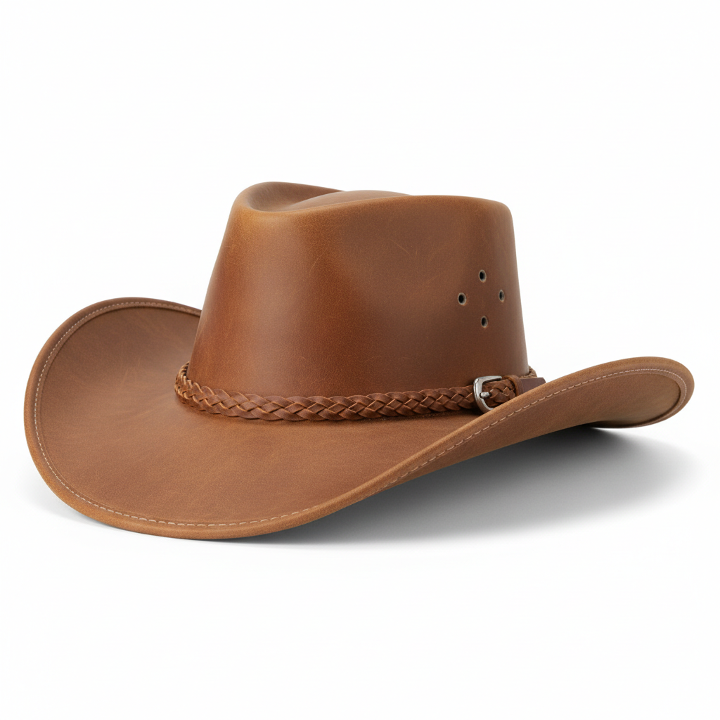 Classic Brown Leather Cowboy Hat