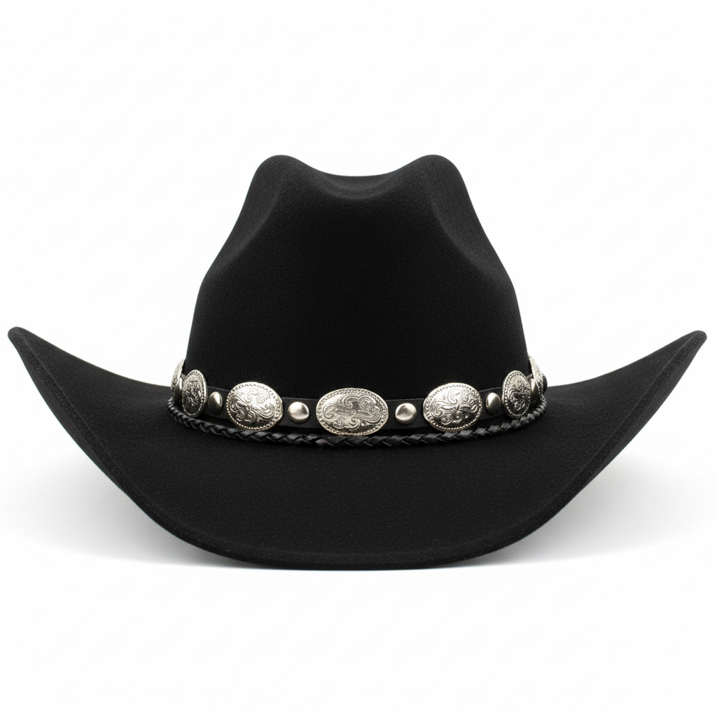 Black Felt Cowboy Hat with Silver Concho Band