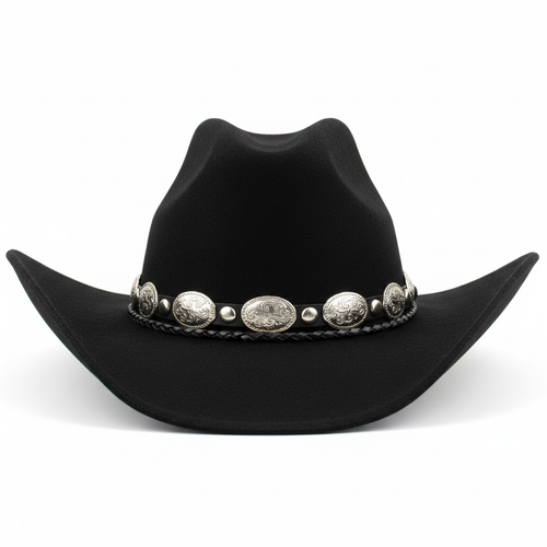 Black Felt Cowboy Hat with Silver Concho Band