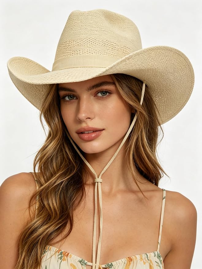Beige Wide Brim Cowboy Hat CL35 - Image 2