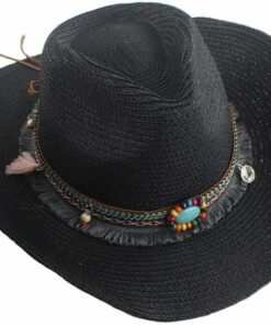 Black Boho Straw Cowgirl Hat CL42