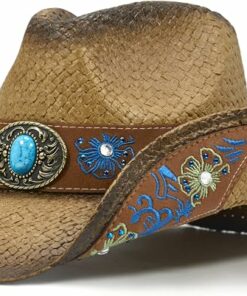 Brown Straw Embroidered Cowboy Hat CL27