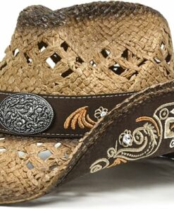 Brunette Straw Embroidered Cowboy Hat CL26