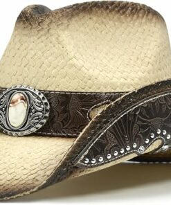 Tan Straw Embroidered Cowboy Hat CL25