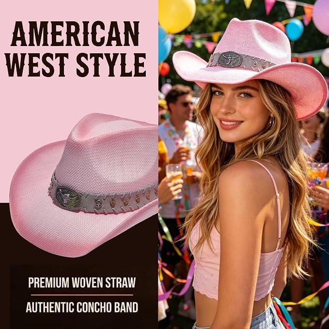 Pinky Western Straw Cowboy Hat CL59 - Image 2