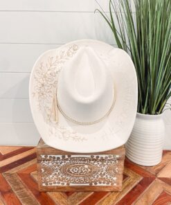 Floral Burned Cream Cowgirl Hat CL69