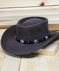 Grey Wool Felt Gambler Hat With Conchos CL103