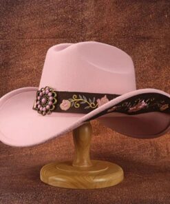 Pink Embroidered Floral Band Cowgirl Hat CL71