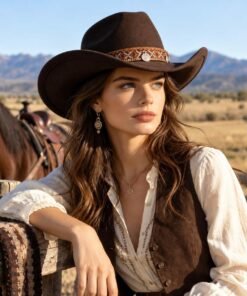 Embellished Brown Panama Western Hat CL76