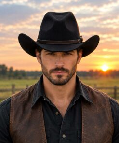 Black Wool Felt Ranch Cowboy Hat CL65