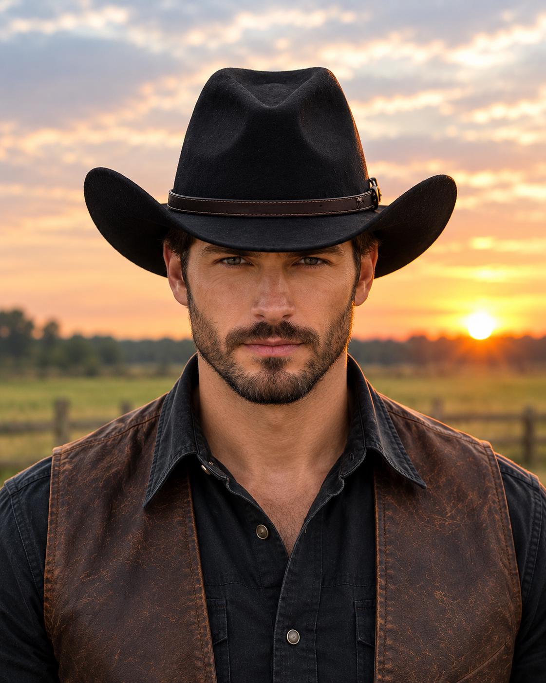 Black Wool Felt Ranch Cowboy Hat CL65