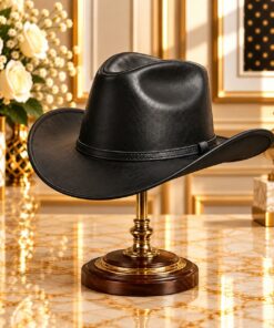 Black Textured Leather Look Cowboy Hat CL86